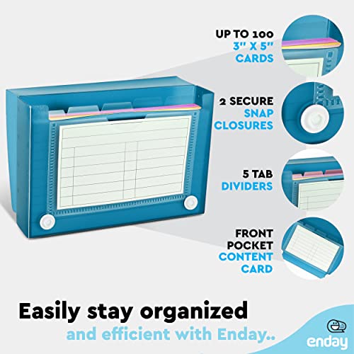 Enday Index Card Holder Blue, 3x5 Note Flash Card Organizer Case, File Box with 5 Dividers, Notecard Box Holds 100 Cards, Also Available in Red, Purple, Green, Pink, Grey, 4 Pack - Image 3