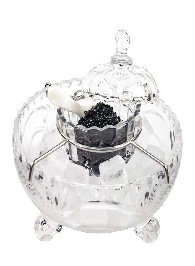 DUEBEL Glass Caviar Dish, 1 Pumpkin-Shape Glass Divided Serving Set Plus 2 pcs. x Mother of Pearl Spoon – Caviar Chiller, Shrimp Serving Dish for Kitchen, Bar, Restaurant, Catering Events - Image 2