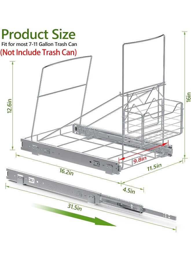 Generic - Pull Out Trash Can Under Cabinet with Removable Front Basket for Garbage Bag Storage, Cabinet Trash Can Pull Out Kit, Under Sink Trash Can Pull Out for 7-11 Gallon Trash Can (Not Include Can) - Image 1