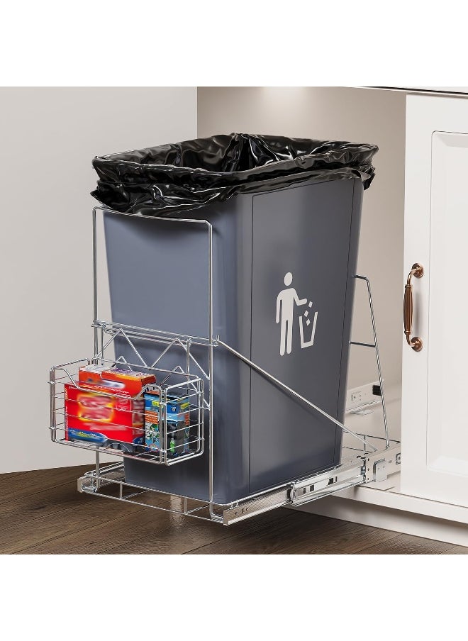Generic - Pull Out Trash Can Under Cabinet with Removable Front Basket for Garbage Bag Storage, Cabinet Trash Can Pull Out Kit, Under Sink Trash Can Pull Out for 7-11 Gallon Trash Can (Not Include Can) - Image 1