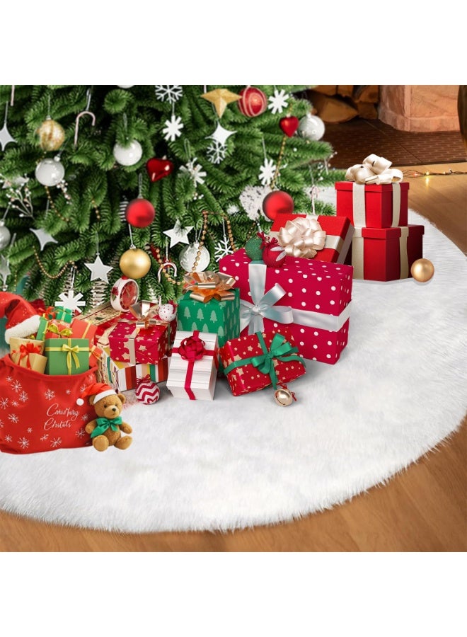 48 Inch Christmas Tree Skirt, Faux Fur Xmas Tree Skirts for 7.5 to 9 ft Trees, Tree Mat Base Cover Decorations Ornaments for Holiday Christmas Indoor Outdoor Decor - Image 1