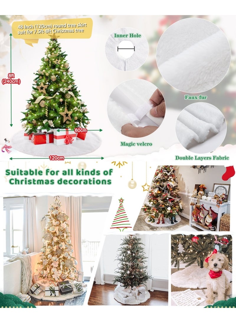 48 Inch Christmas Tree Skirt, Faux Fur Xmas Tree Skirts for 7.5 to 9 ft Trees, Tree Mat Base Cover Decorations Ornaments for Holiday Christmas Indoor Outdoor Decor - Image 2