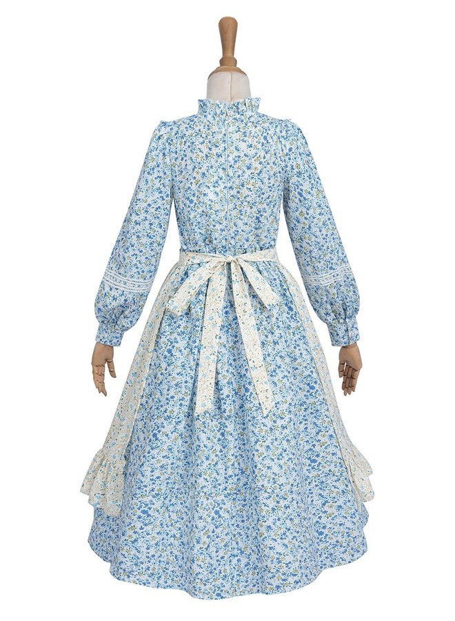 Nuoqi Pioneer Dresses for Girls Prairie Dress Long Colonial Costume 1800s Girls Victorian Dress, Blue, 8-9 - Image 3