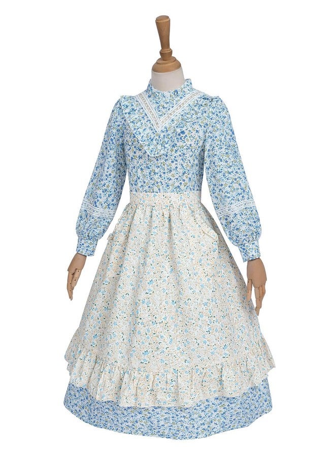 Nuoqi Pioneer Dresses for Girls Prairie Dress Long Colonial Costume 1800s Girls Victorian Dress, Blue, 8-9 - Image 2