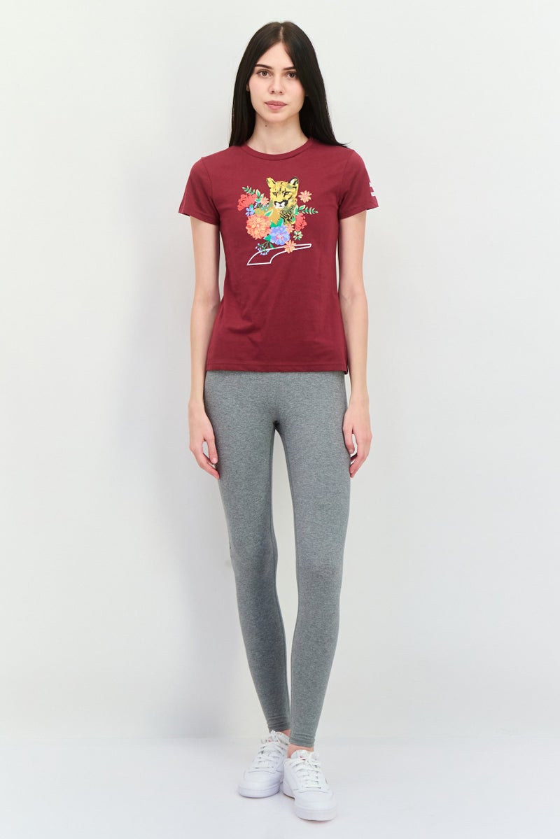 PUMA Women Sportswear Fit Floral Print Short Sleeves Outdoor Top, Maroon  - Image 4