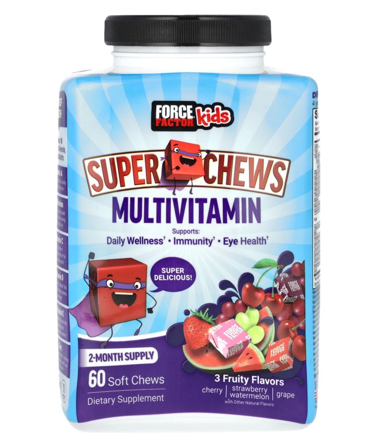 Force Factor Kids Super Chews Multivitamin Cherry Strawberry Watermelon Grape 60 Soft Chews