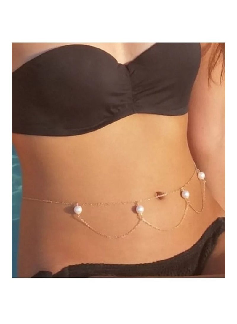 ميركال إمبراير سلسلة مطلية بالذهب عيار 18 قيراط بخصر البطن للنساء بتصميم ملحق للوركين والجسم يناسب جميع الأحجام  - Image 1