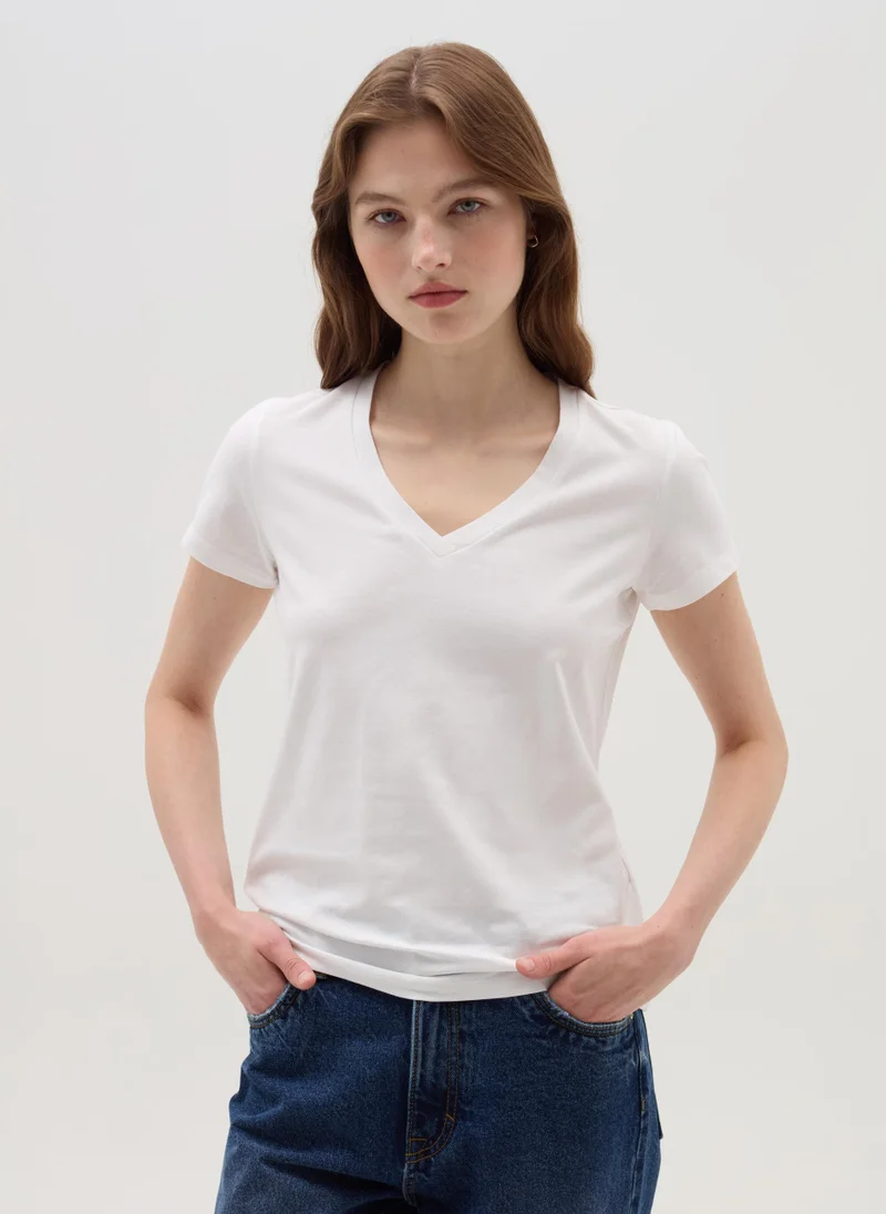 Ovs Solid colour T-shirt with V neck
