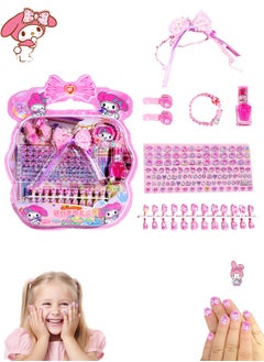 Sanrio 140-Piece False Nail Set, Kids Press on Nails Grils, Kids Makeup Toys, Self Adhesive  Nails, Multicolour  - Image 1