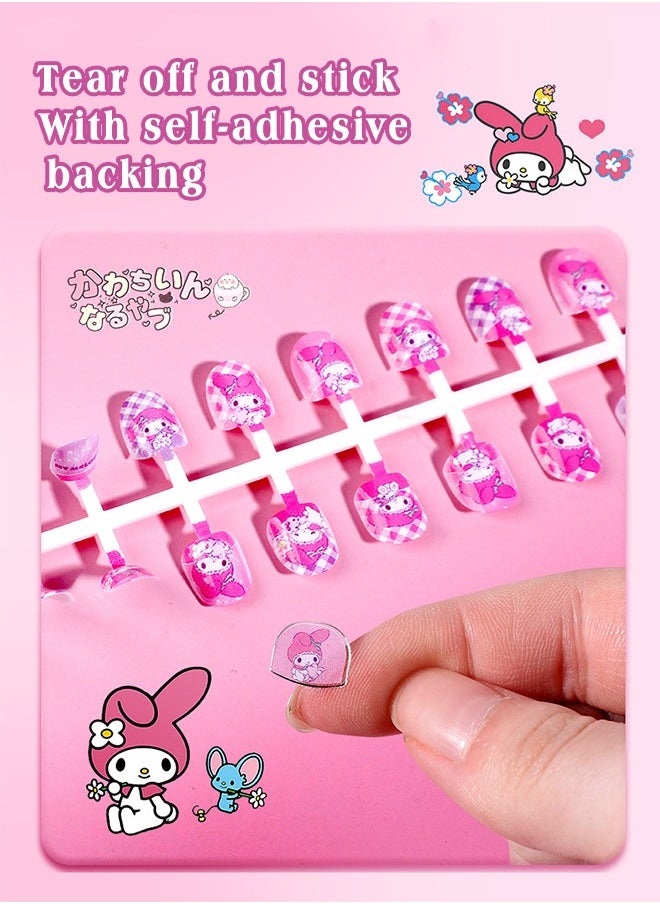 Sanrio - 140-Piece False Nail Set, Kids Press on Nails Grils, Kids Makeup Toys, Self Adhesive  Nails, Multicolour - Image 1