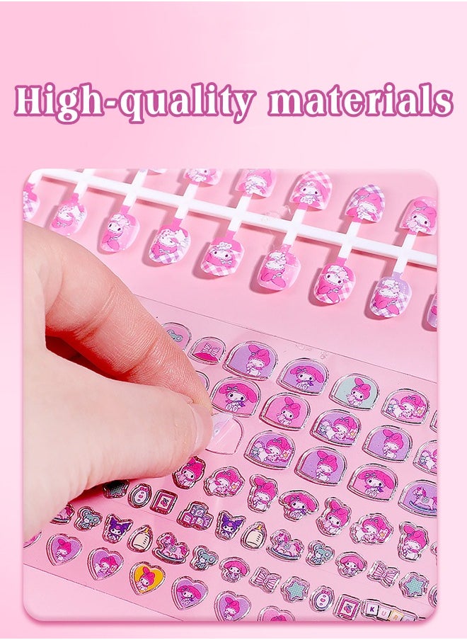 Sanrio - 140-Piece False Nail Set, Kids Press on Nails Grils, Kids Makeup Toys, Self Adhesive  Nails, Multicolour - Image 1