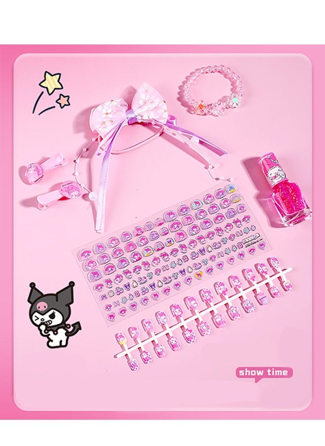 Sanrio - 140-Piece False Nail Set, Kids Press on Nails Grils, Kids Makeup Toys, Self Adhesive  Nails, Multicolour - Image 1