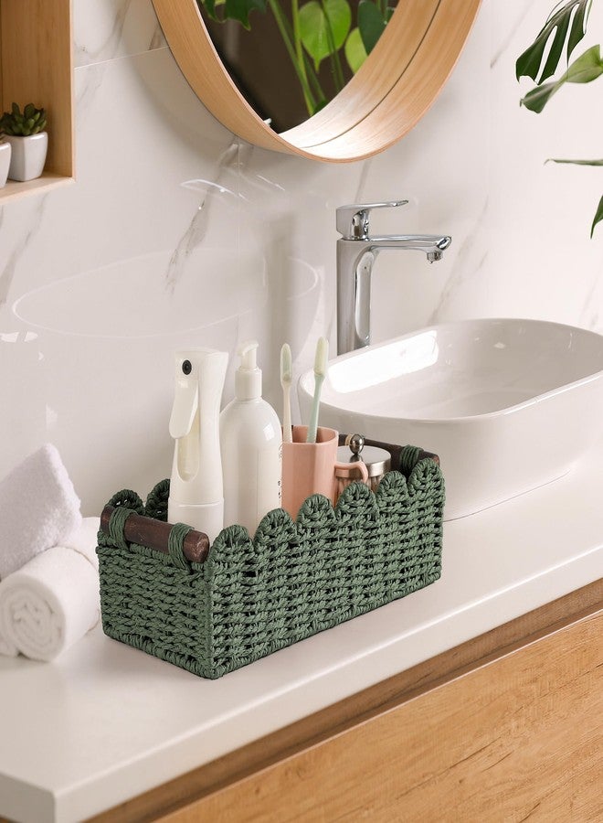 HOSROOME Toilet Paper Storage Basket Bathroom Counter Organizer Wicker Baskets for Organizing Cute Basket for Bedroom Nursery Room Kitchen Bathroom Decor-Green - Image 4