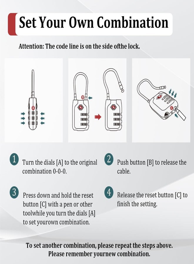 جوي واي قفل أمتعة معتمد من إدارة أمن النقل الأمريكية (TSA) من جوي واي، قفل كابل برقم سري مكون من 3 أرقام مع هيكل من سبيكة معدنية، أقفال سفر برقم سري للحقائب وحقائب الظهر وحقائب الجولف (أزرق مرجاني، عبوة من 4 قطع) - Image 5