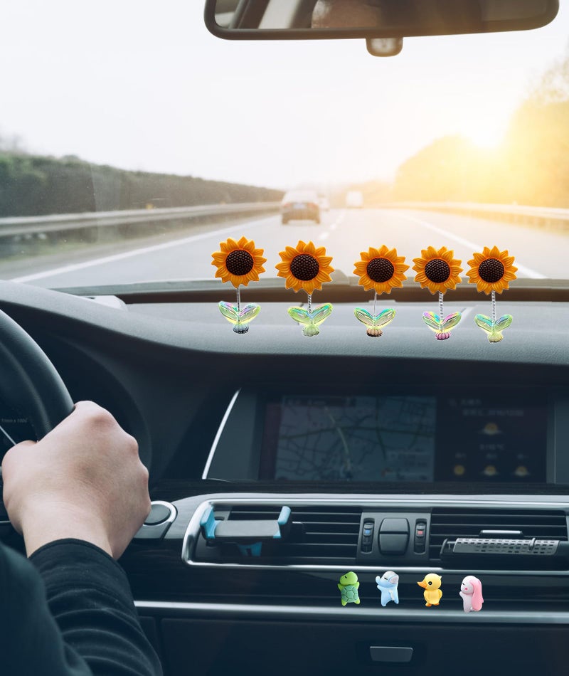INOCEAN 11PCS Mini Sunflower For Car Dashboard, Vibrant Shaking Decor Set, Includes 5 Sunflowers And 6 Animal Figures, Perfect For Dashboard Decoration, Car Interior Accessories, Home And Office Desk Decor - Image 4