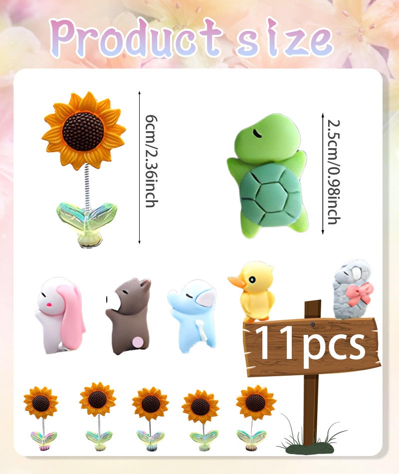 INOCEAN 11PCS Mini Sunflower For Car Dashboard, Vibrant Shaking Decor Set, Includes 5 Sunflowers And 6 Animal Figures, Perfect For Dashboard Decoration, Car Interior Accessories, Home And Office Desk Decor - Image 2