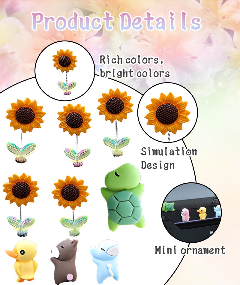 INOCEAN 11PCS Mini Sunflower For Car Dashboard, Vibrant Shaking Decor Set, Includes 5 Sunflowers And 6 Animal Figures, Perfect For Dashboard Decoration, Car Interior Accessories, Home And Office Desk Decor - Image 3