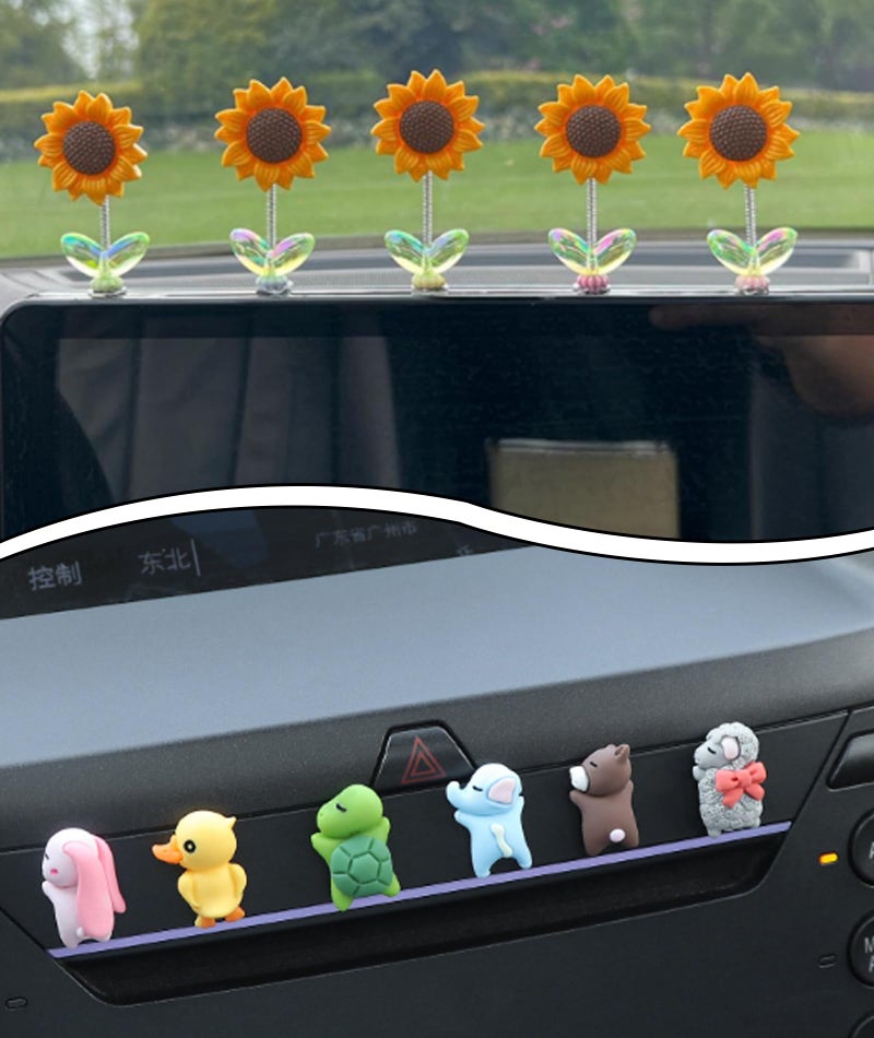 INOCEAN 11PCS Mini Sunflower For Car Dashboard, Vibrant Shaking Decor Set, Includes 5 Sunflowers And 6 Animal Figures, Perfect For Dashboard Decoration, Car Interior Accessories, Home And Office Desk Decor - Image 1