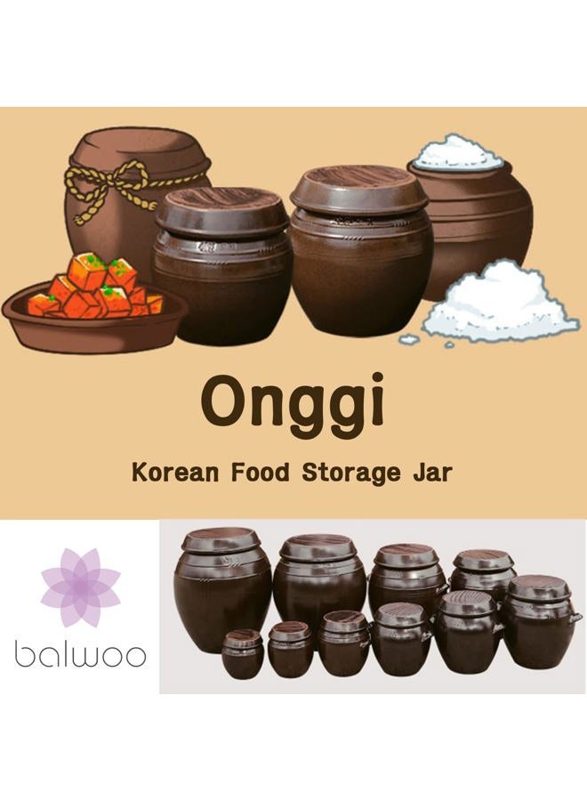 BALWOO Earthenware Onggi Korean Traditional Clay Jar Ceramic Canister/Handmade Food Sauce Storage Container for Tea, Coffee Bean, Salt/Breathing Clay Pot Kimchi Fermentation Crock (7L(1.8 gal)) - Image 3