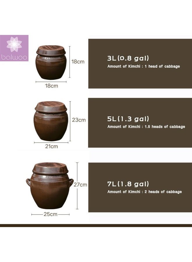 BALWOO Earthenware Onggi Korean Traditional Clay Jar Ceramic Canister/Handmade Food Sauce Storage Container for Tea, Coffee Bean, Salt/Breathing Clay Pot Kimchi Fermentation Crock (7L(1.8 gal)) - Image 2