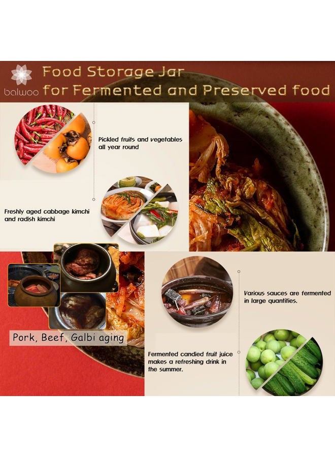 BALWOO Earthenware Onggi Korean Traditional Clay Jar Ceramic Canister/Handmade Food Sauce Storage Container for Tea, Coffee Bean, Salt/Breathing Clay Pot Kimchi Fermentation Crock (7L(1.8 gal)) - Image 4