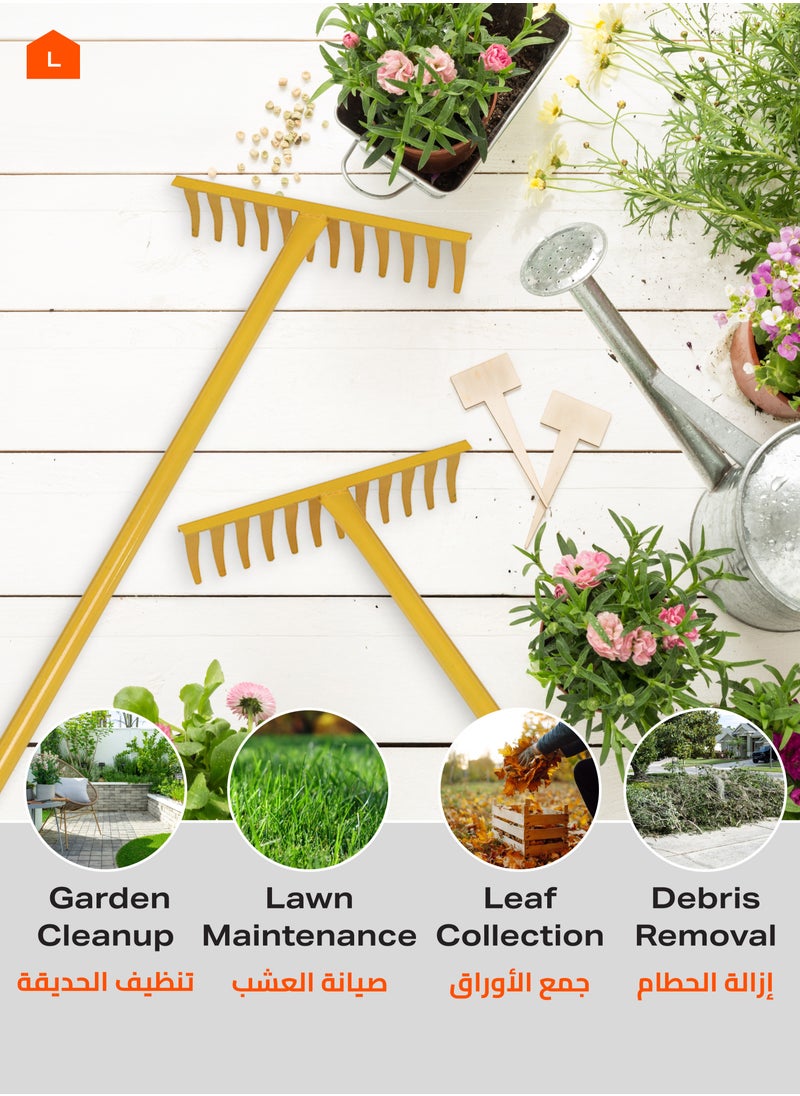 LAWAZIM - Garden Rake - 1.2m, 12 Teeth - Heavy-Duty Soil Leveling Rake with Pointed Tines and Ergonomic Handle - Ideal for Lawn Care, Yard Work, Leaf Collection, Mulching, Gravel Spreading, and Debris Removal - Image 1