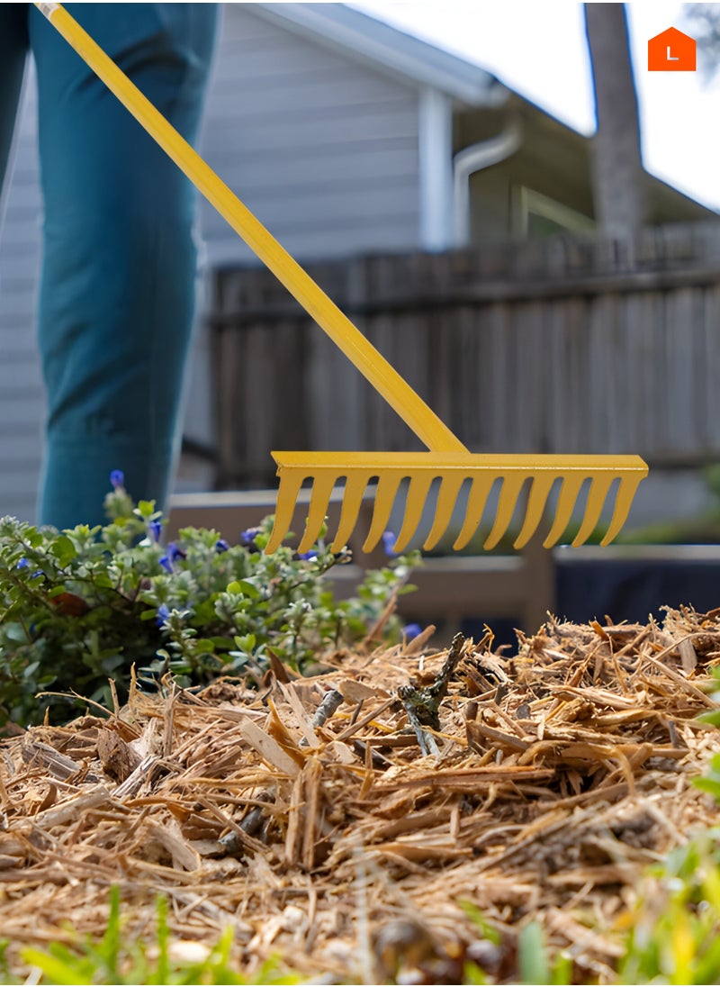 LAWAZIM - Garden Rake - 1.2m, 12 Teeth - Heavy-Duty Soil Leveling Rake with Pointed Tines and Ergonomic Handle - Ideal for Lawn Care, Yard Work, Leaf Collection, Mulching, Gravel Spreading, and Debris Removal - Image 1
