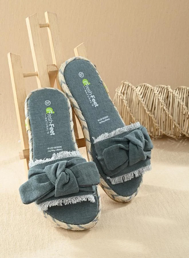 Fresh Feet Fresh Feet Frayed Bow Detail Open Toe Flat Sandal