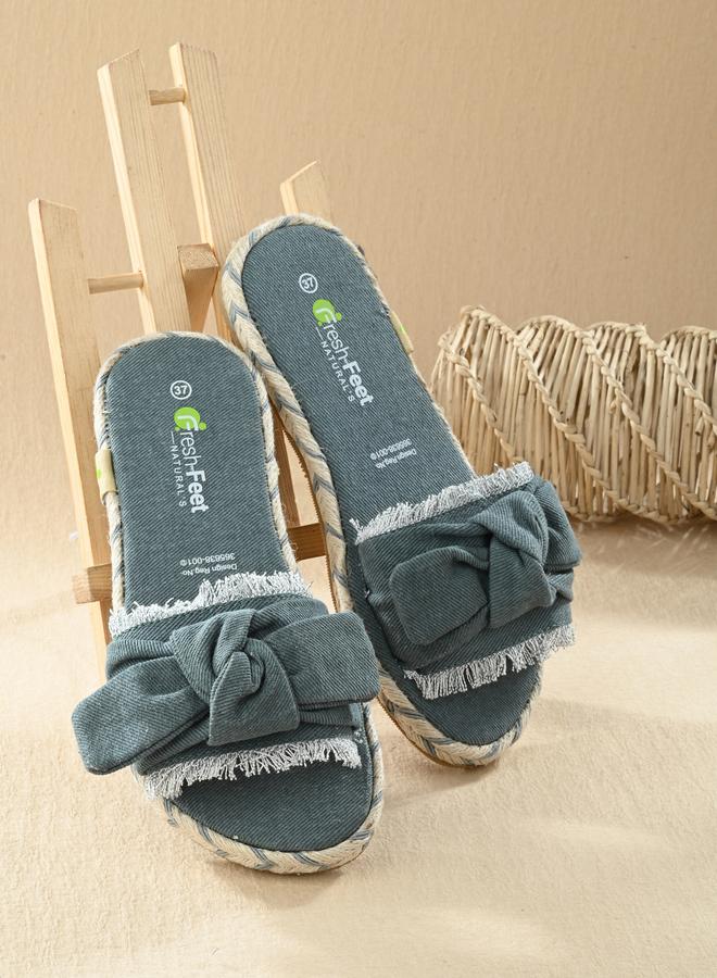 فريش فيت صندل مسطح مفتوح من الأمام بتفاصيل فيونكة ممزقة من فريش فيت - Image 5