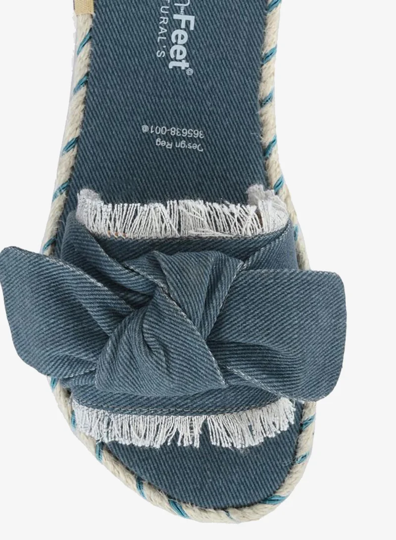 Fresh Feet Fresh Feet Frayed Bow Detail Open Toe Flat Sandal