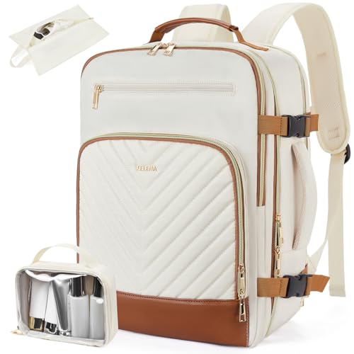 Telena Travel Backpack for Women 173 inch Laptop TSA Carry On Personal Item Size Flight Approved Travel Bag Daypack with MultiPockets for Work Travel Business BeigeBrown - Image 1