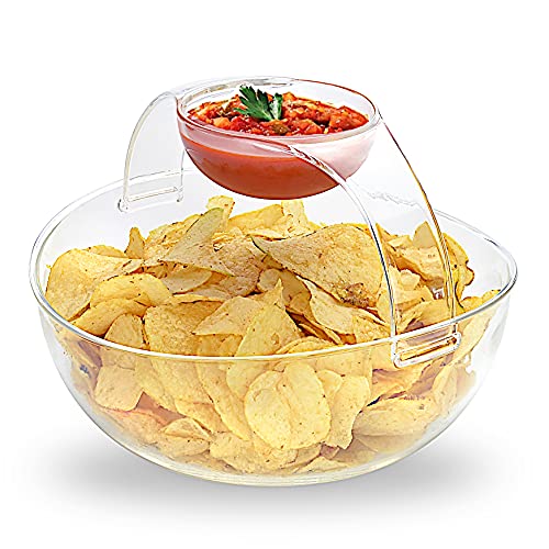 Roe & Moe Chip and Dip Acrylic Bowl Set (3L main bowl, 200ml clip-on dipping bowl) - Image 1
