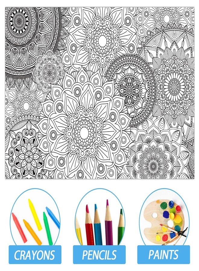 Tevxj 2 Pack Giant Mandala Coloring Posters 39" x 26" Jumbo Mandala Coloring Page for Kids Teens Adults Large Coloring Tablecloth Huge Art Craft Activity for Spring Classroom Wall Party Supplies Favor - Image 3