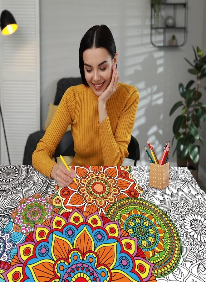 Tevxj 2 Pack Giant Mandala Coloring Posters 39" x 26" Jumbo Mandala Coloring Page for Kids Teens Adults Large Coloring Tablecloth Huge Art Craft Activity for Spring Classroom Wall Party Supplies Favor - Image 4