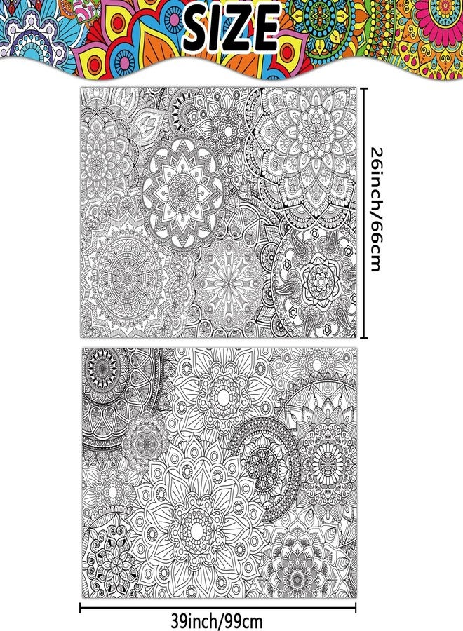 Tevxj 2 Pack Giant Mandala Coloring Posters 39" x 26" Jumbo Mandala Coloring Page for Kids Teens Adults Large Coloring Tablecloth Huge Art Craft Activity for Spring Classroom Wall Party Supplies Favor - Image 2