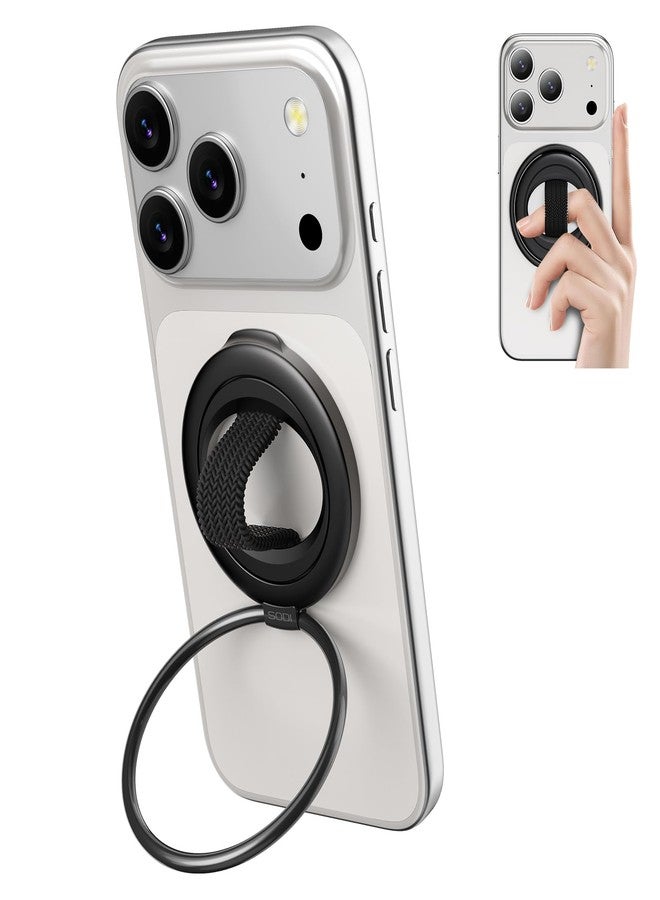 SODI Cell Phone Ring Holder with Finger Strap, Detachable Finger Strap Magnetic Phone Grip, Strong Magnet Phone Grip Compatible with iPhone 17 16 15 14 13 12 Series, Black - Image 1