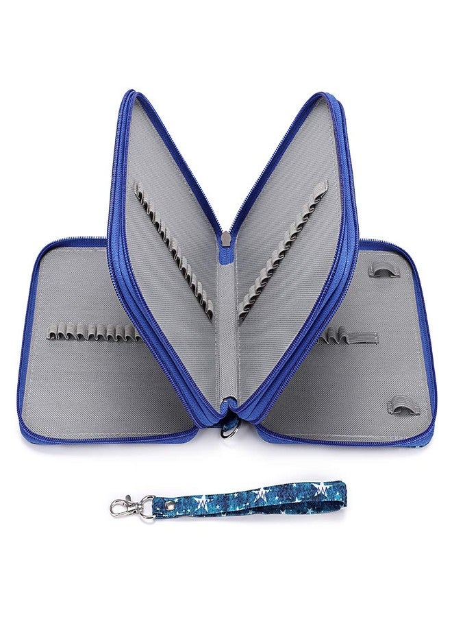 BTSKY Zippered Pencil Case-Canvas 72 Slots Handy Pencil Holders with Printing Pattern for Prismacolor Watercolor Pencils, Crayola Colored Pencils, Marco Pencils Blue Stars - Image 2