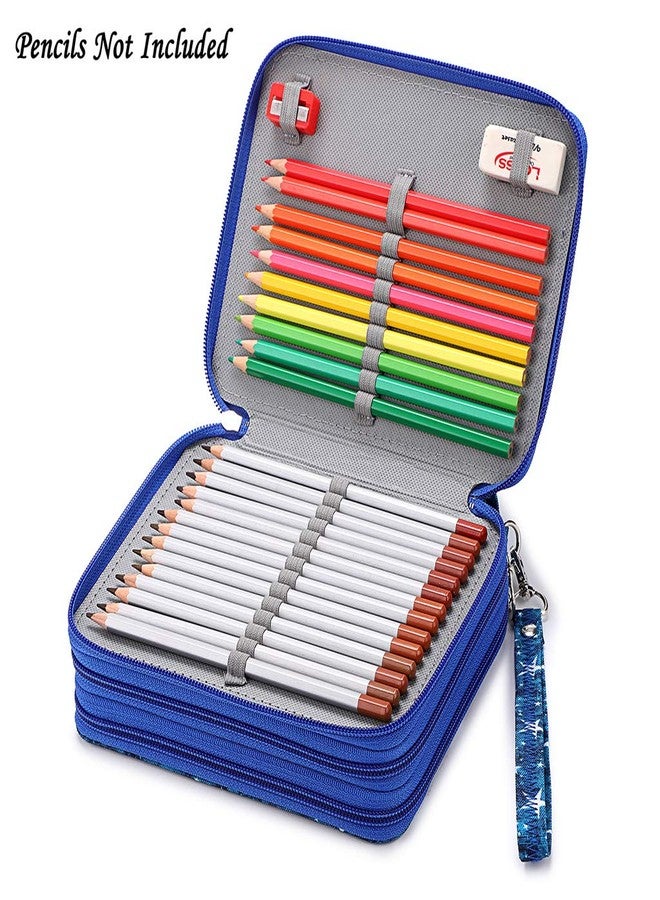 BTSKY Zippered Pencil Case-Canvas 72 Slots Handy Pencil Holders with Printing Pattern for Prismacolor Watercolor Pencils, Crayola Colored Pencils, Marco Pencils Blue Stars - Image 4