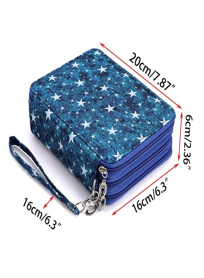 BTSKY Zippered Pencil Case-Canvas 72 Slots Handy Pencil Holders with Printing Pattern for Prismacolor Watercolor Pencils, Crayola Colored Pencils, Marco Pencils Blue Stars - Image 3