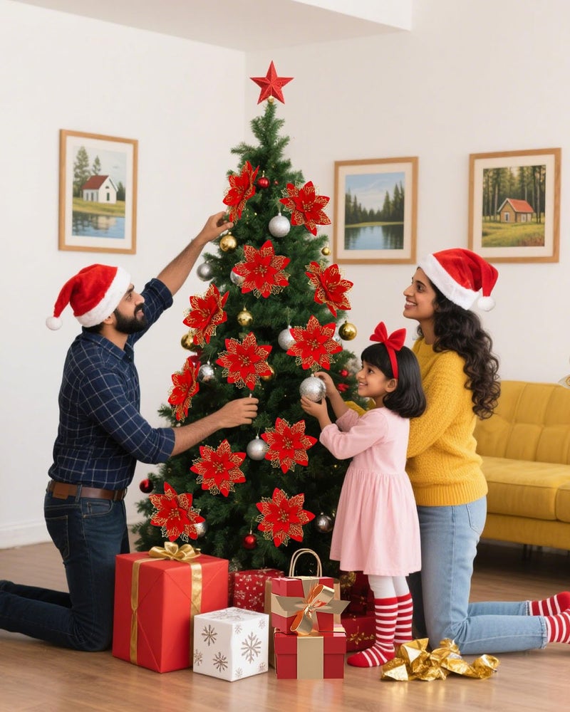 BAOTUJIA 12Pcs Red Christmas Poinsettias Flowers Decoration Artificial Flowers for Christmas Tree Ornaments Suitable for Home Wreath Making Christmas Decorations Xmas Tree Decorations Items - Image 4