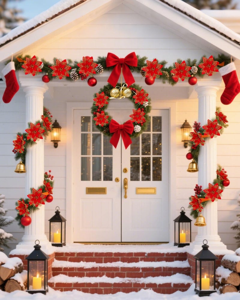 BAOTUJIA 12Pcs Red Christmas Poinsettias Flowers Decoration Artificial Flowers for Christmas Tree Ornaments Suitable for Home Wreath Making Christmas Decorations Xmas Tree Decorations Items - Image 5
