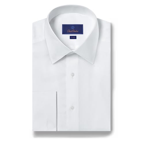 David Donahue Men's Trim Fit Dobby Weave French Cuff Formal Shirt, White, 18 x 36/37 - Image 1