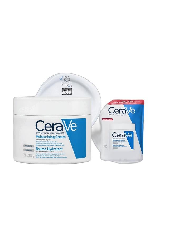 CeraVe Moisturizing Cream For Dry + Very dry Skin with Hyaluronic Acid 340grams & Moistrising Cream Refill 454g Bundle - Image 1