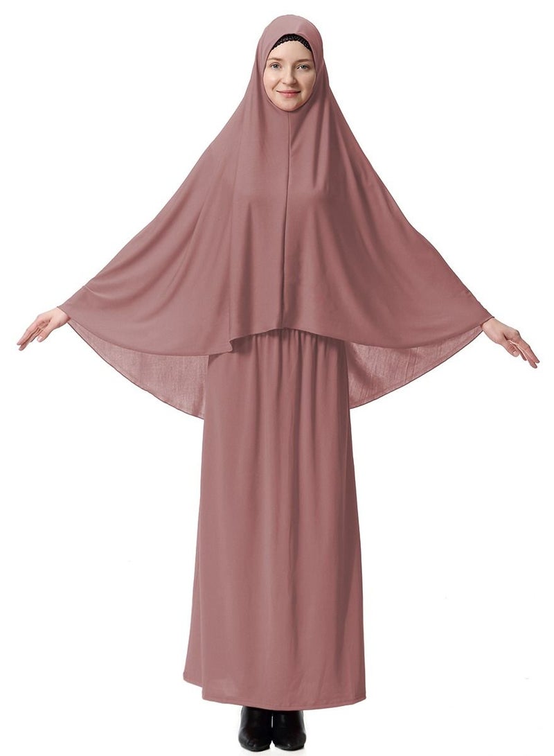 Loquat Women's 2-Piece Abaya Cape Set Solid Color Abaya Thobe Robe With Hijab And Half Skirt Suit Dark Pink  - Image 1
