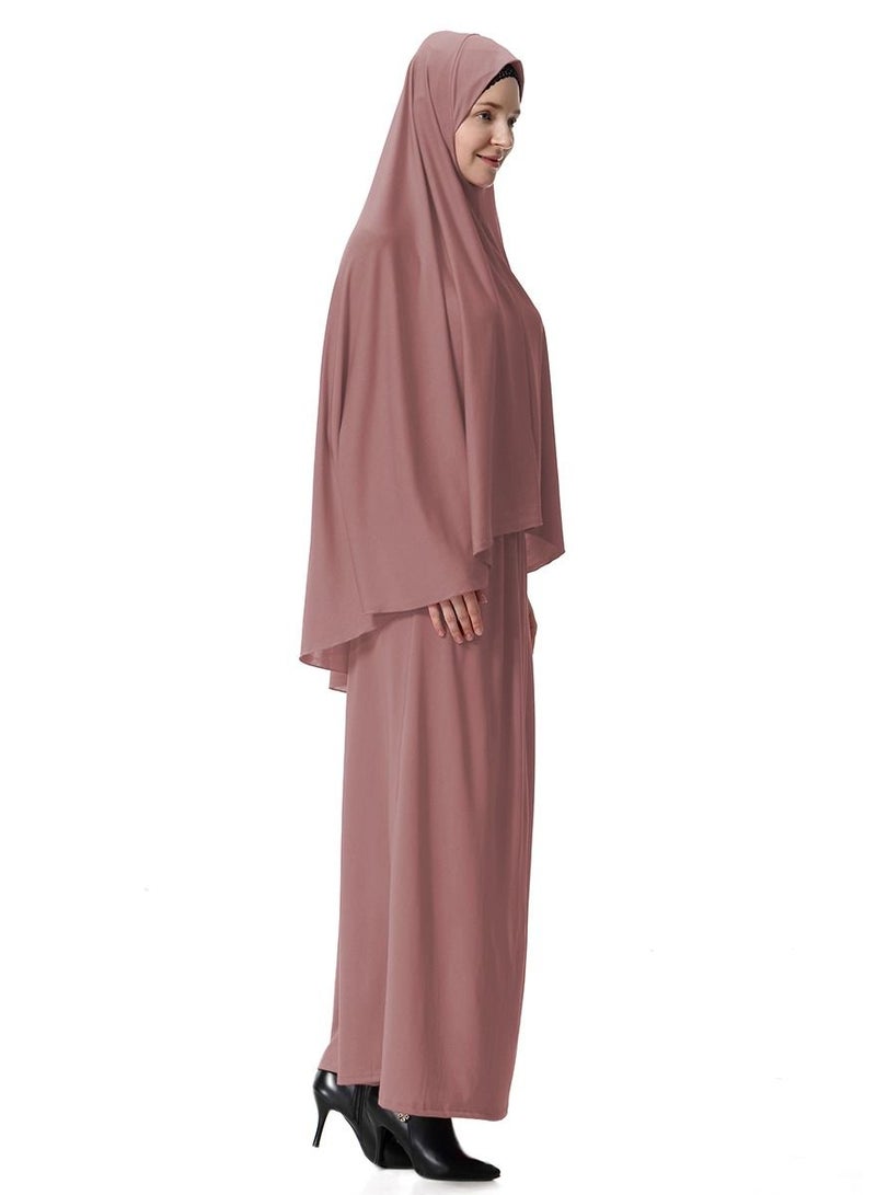 Loquat Women's 2-Piece Abaya Cape Set Solid Color Abaya Thobe Robe With Hijab And Half Skirt Suit Dark Pink  - Image 2