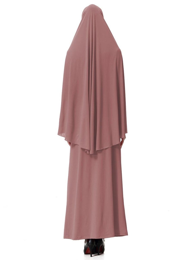 Loquat Women's 2-Piece Abaya Cape Set Solid Color Abaya Thobe Robe With Hijab And Half Skirt Suit Dark Pink  - Image 3