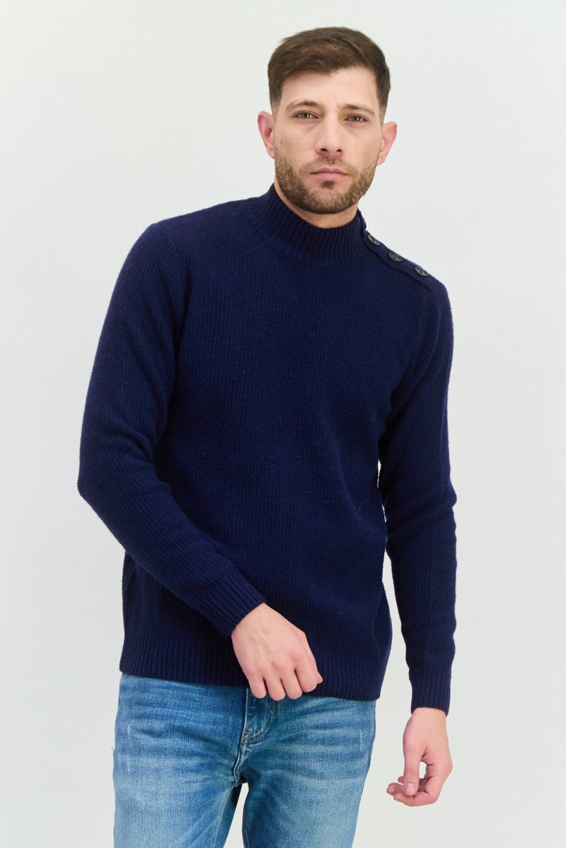 GAS سويت شيرت محبوك برقبة مزيفة للرجال، كحلي - Image 1