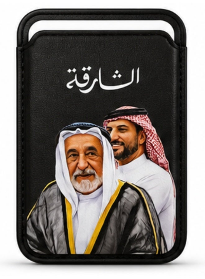 محفظة بطاقات مغناطيسية لجراب الهاتف، تصميم تراث الشارقة، جلد صناعي، تتسع لـ 3 بطاقات - Image 1