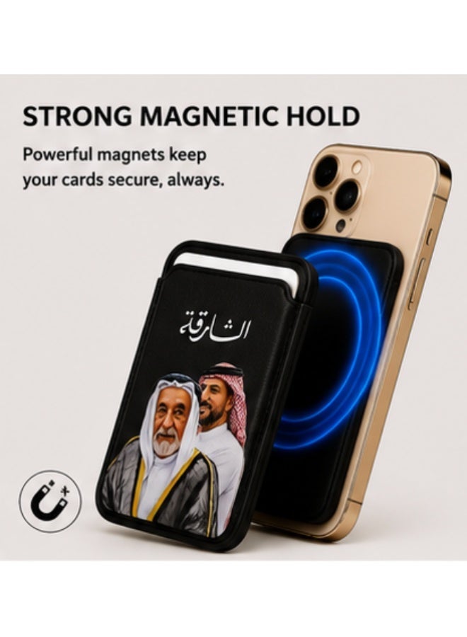 محفظة بطاقات مغناطيسية لجراب الهاتف، تصميم تراث الشارقة، جلد صناعي، تتسع لـ 3 بطاقات - Image 3