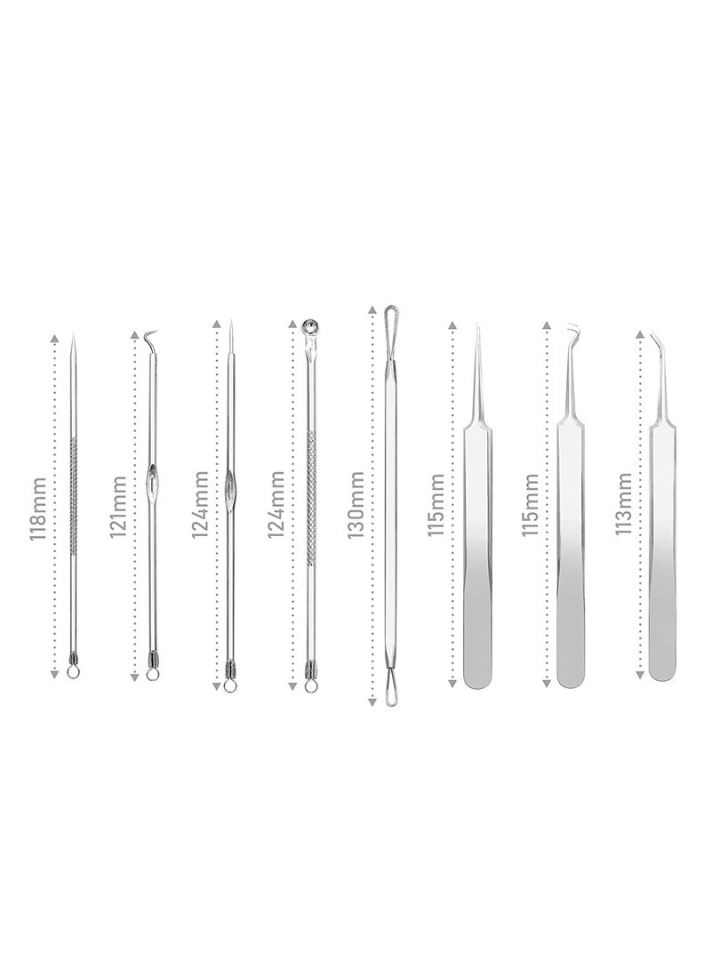 KHAJUL 8 Pcs Blackhead Remover Pimple Popper Tool Kit, Acne Blemish Pimple Extractor Needle, Facial Comedone Clip, Blackhead Tweezer, for Ingrown Hair Removal in Metal Case - Image 2